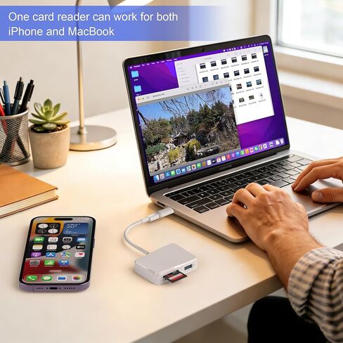قارئ بطاقة SD لجهاز iPhone، قارئ بطاقة الذاكرة مع USB-C إلى Lightning Adapt Plug and Play Trail Game Camera Micro SD Card Viewer يدعم بطاقة SD/TF ومحول USB لجهاز iPad لا يتطلب تطبيقًا in Kuwait