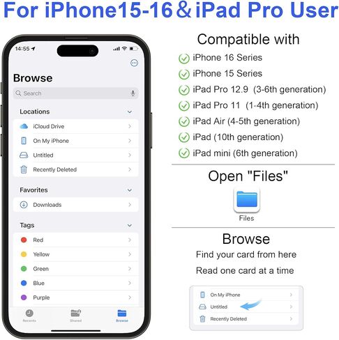 قارئ بطاقة SD لجهاز iPhone، قارئ بطاقة الذاكرة مع USB-C إلى Lightning Adapt Plug and Play Trail Game Camera Micro SD Card Viewer يدعم بطاقة SD/TF ومحول USB لجهاز iPad لا يتطلب تطبيقًا in Kuwait