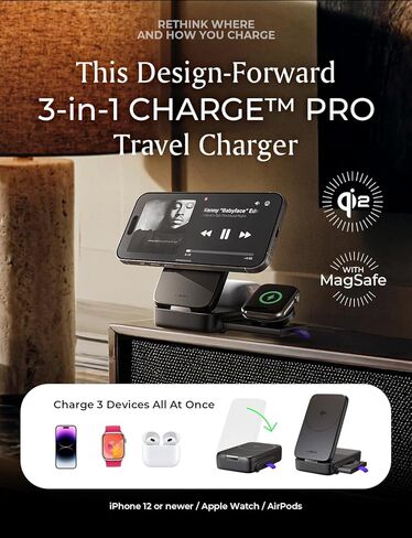 LISEN Qi2 Certified 15W for Magsafe Fast Charger for iPhone 17 Pro Max, Foldable 3-in-1 Charging Station Wireless Includes Charging Cable and Charger, for Apple Multiple Devices AirPods Apple Watch in Kuwait