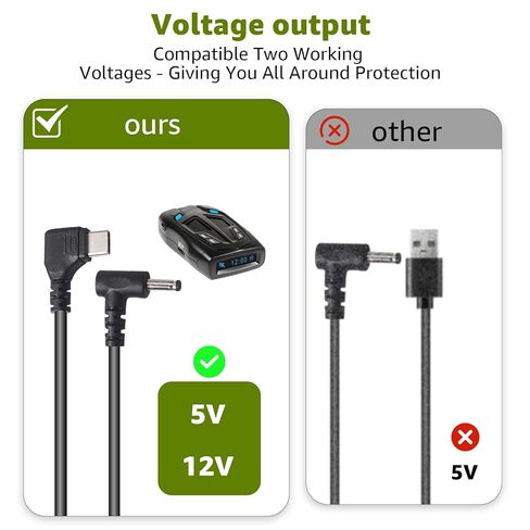 كابل طاقة USB-C إلى DC3.5 لكاشفات الرادار، سلك طاقة مستقيم 6.56FT 5V-12V نوع C متوافق مع Cobra RAD 480i، 350، 380، Uniden DFR1،3،5 Series، Whistler، & Radenso Radar Detectors in Kuwait