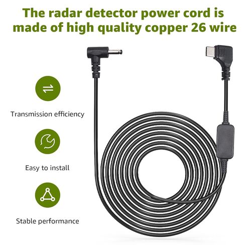 كابل طاقة USB-C إلى DC3.5 لكاشفات الرادار، سلك طاقة مستقيم 6.56FT 5V-12V نوع C متوافق مع Cobra RAD 480i، 350، 380، Uniden DFR1،3،5 Series، Whistler، & Radenso Radar Detectors in Kuwait