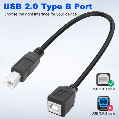 XMSJSIY USB 2.0 Type-B Printer Extension Cable USB-B Male to Female Print and Data Transfer Cable Cord Printer Short Extension Wire for Scanner Fax HDD and More -25CM/98.INCH 2PCS in Kuwait