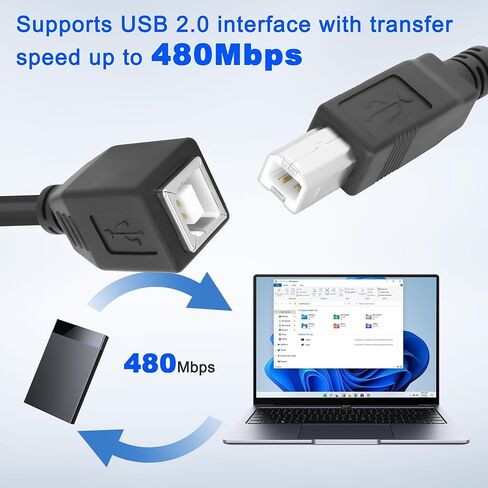 XMSJSIY USB 2.0 Type-B Printer Extension Cable USB-B Male to Female Print and Data Transfer Cable Cord Printer Short Extension Wire for Scanner Fax HDD and More -25CM/98.INCH 2PCS in Kuwait