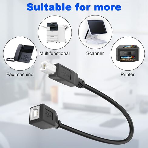 XMSJSIY USB 2.0 Type-B Printer Extension Cable USB-B Male to Female Print and Data Transfer Cable Cord Printer Short Extension Wire for Scanner Fax HDD and More -25CM/98.INCH 2PCS in Kuwait