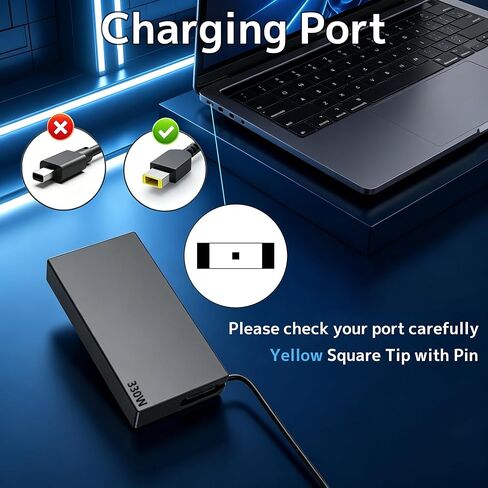 Slim 330W GaN Laptop Charger AC Adapter Replacement for Lenovo Legion pro 9 7 7i 5i 5 16IRX8 16IRX8H IdeaPad Pro 5 9 Thinkpad P15 P16 P17 ThinkBook 16p G2 G4 ADP-330CB B SA10R16956 Gaming Power in Kuwait