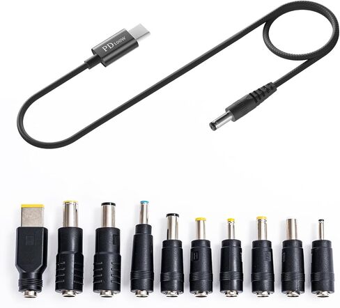 USB C to DC Charger 100W, 10 PCS Adapter Tips Kit, 20V/5A PD Fast Charging Adapter for Laptop, Monitor, Router - Universal Power Supply Solution in Kuwait