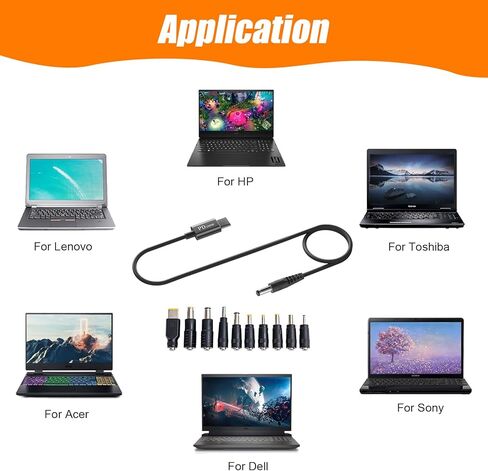 USB C to DC Charger 100W, 10 PCS Adapter Tips Kit, 20V/5A PD Fast Charging Adapter for Laptop, Monitor, Router - Universal Power Supply Solution in Kuwait