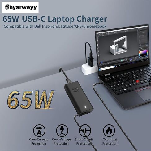 65W USB C Laptop Charger for Dell Inspiron 16 Latitude e5440 P165G XPS 13 Chromebook 3100 for Dell Pro Series LA65NM190 HA65NM190 0P13YF Type C Power Cord in Kuwait