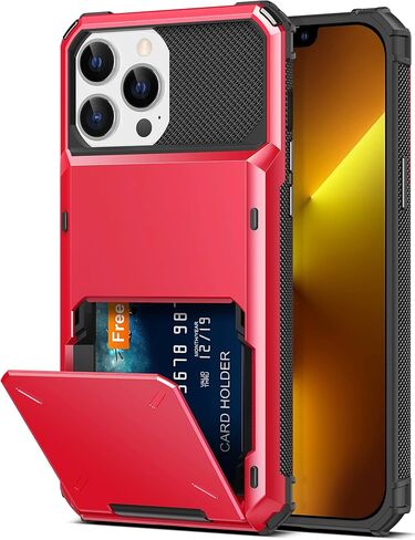 TITACUTE لهاتف iPhone 13 Pro Max حافظة محفظة 4 حامل بطاقة الائتمان غطاء قلاب تصميم فتحة لبطاقة الهوية جيب خلفي طبقة مزدوجة مضادة للخدش غطاء صلب ممتص للصدمات لهاتف iPhone 13 Pro Max 6.7 بوصة أحمر in Kuwait