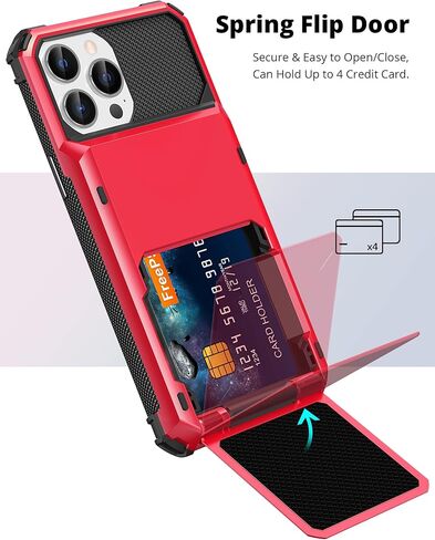 TITACUTE لهاتف iPhone 13 Pro Max حافظة محفظة 4 حامل بطاقة الائتمان غطاء قلاب تصميم فتحة لبطاقة الهوية جيب خلفي طبقة مزدوجة مضادة للخدش غطاء صلب ممتص للصدمات لهاتف iPhone 13 Pro Max 6.7 بوصة أحمر in Kuwait