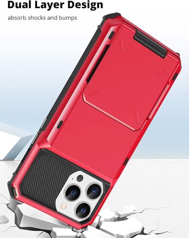 TITACUTE لهاتف iPhone 13 Pro Max حافظة محفظة 4 حامل بطاقة الائتمان غطاء قلاب تصميم فتحة لبطاقة الهوية جيب خلفي طبقة مزدوجة مضادة للخدش غطاء صلب ممتص للصدمات لهاتف iPhone 13 Pro Max 6.7 بوصة أحمر in Kuwait