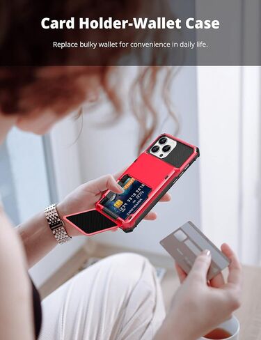 TITACUTE لهاتف iPhone 13 Pro Max حافظة محفظة 4 حامل بطاقة الائتمان غطاء قلاب تصميم فتحة لبطاقة الهوية جيب خلفي طبقة مزدوجة مضادة للخدش غطاء صلب ممتص للصدمات لهاتف iPhone 13 Pro Max 6.7 بوصة أحمر in Kuwait