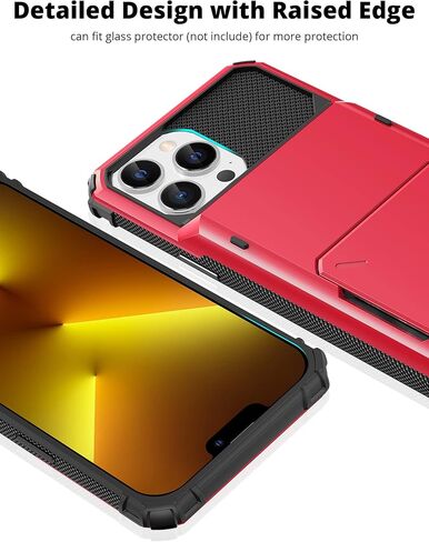TITACUTE لهاتف iPhone 13 Pro Max حافظة محفظة 4 حامل بطاقة الائتمان غطاء قلاب تصميم فتحة لبطاقة الهوية جيب خلفي طبقة مزدوجة مضادة للخدش غطاء صلب ممتص للصدمات لهاتف iPhone 13 Pro Max 6.7 بوصة أحمر in Kuwait