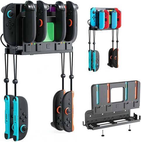 Wall Mount Organizer Charging Station for Nintendo Switch 2/1, 4 in 1 Magnetic Joycon Charging Dock with 6 RGB Light Modes in Kuwait