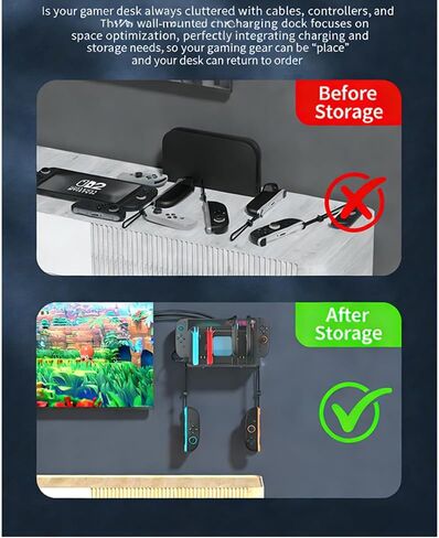 Wall Mount Organizer Charging Station for Nintendo Switch 2/1, 4 in 1 Magnetic Joycon Charging Dock with 6 RGB Light Modes in Kuwait