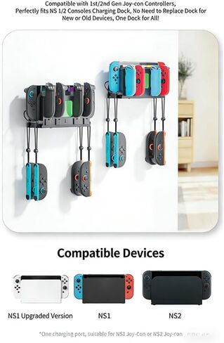 Wall Mount Organizer Charging Station for Nintendo Switch 2/1, 4 in 1 Magnetic Joycon Charging Dock with 6 RGB Light Modes in Kuwait