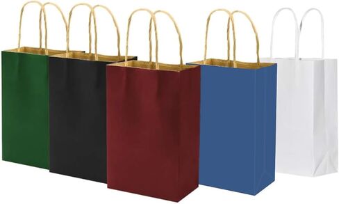 100 Pack Multicolor Small Color Gift Bags with Handles Bulk, 5.25x3.25x8 Inch White/Black/Green/Blue/Red Each 20pcs, bagmad Kraft Party Favors Grocery Retail Shopping Craft Paper Sacks (Multi Colored) in Saudi Arabia