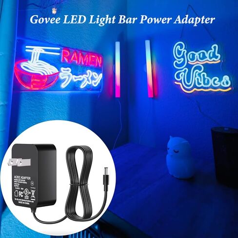 سلك طاقة لقضبان إضاءة LED 12 فولت لتلفزيون Govee الذكي مزود بإضاءة خلفية LED H6056 H6046 H6046111 محول طاقة لقضبان إضاءة Govee RGBIC مزود طاقة بتيار متردد مدرج في قائمة UL in Kuwait