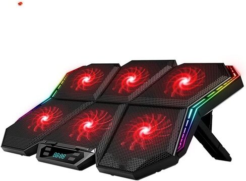 حامل تبريد كمبيوتر محمول للألعاب RGB مقاس 12-17 بوصة مزود بقاعدة تبريد للكمبيوتر المحمول مع ستة مراوح ومنفذين in Kuwait
