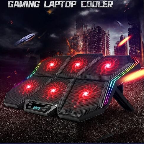 حامل تبريد كمبيوتر محمول للألعاب RGB مقاس 12-17 بوصة مزود بقاعدة تبريد للكمبيوتر المحمول مع ستة مراوح ومنفذين in Kuwait