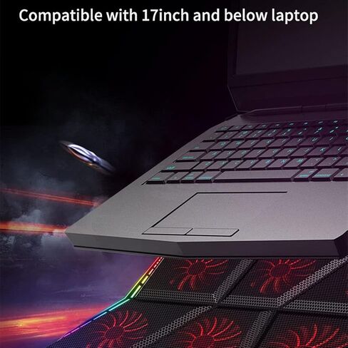 حامل تبريد كمبيوتر محمول للألعاب RGB مقاس 12-17 بوصة مزود بقاعدة تبريد للكمبيوتر المحمول مع ستة مراوح ومنفذين in Kuwait