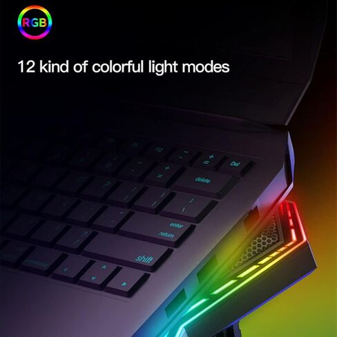 حامل تبريد كمبيوتر محمول للألعاب RGB مقاس 12-17 بوصة مزود بقاعدة تبريد للكمبيوتر المحمول مع ستة مراوح ومنفذين in Kuwait