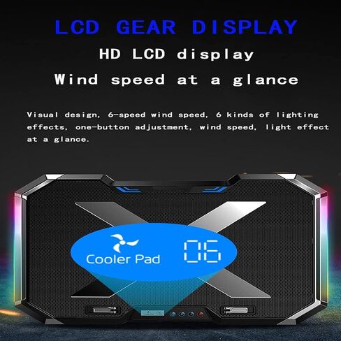 مبرد كمبيوتر محمول للألعاب مزود بستة مراوح وشاشة LED ومنفذين وإضاءة RGB وقاعدة تبريد للكمبيوتر المحمول مقاس 12-17 بوصة in Kuwait