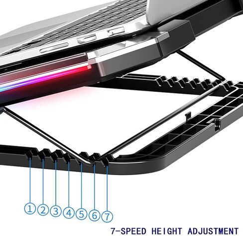 مبرد كمبيوتر محمول للألعاب مزود بستة مراوح وشاشة LED ومنفذين وإضاءة RGB وقاعدة تبريد للكمبيوتر المحمول مقاس 12-17 بوصة in Kuwait