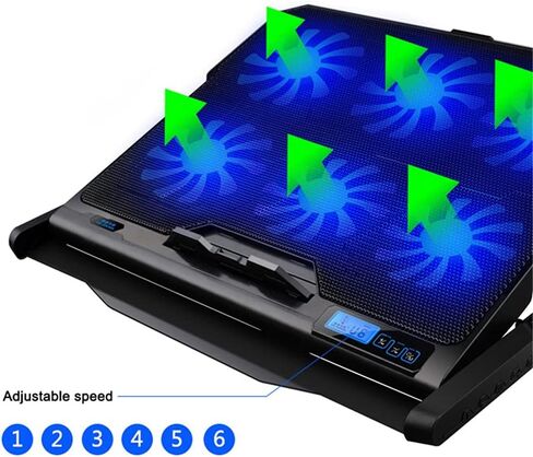 Laptop Cooling Pad 6 Fans and Cooler with Light LCD Display Notebook Stand for 12-16 Inch in Kuwait