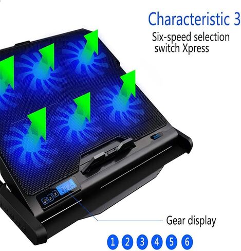 Laptop Cooling Pad 6 Fans and Cooler with Light LCD Display Notebook Stand for 12-16 Inch in Kuwait