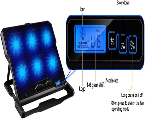 Laptop Cooling Pad 6 Fans and Cooler with Light LCD Display Notebook Stand for 12-16 Inch in Kuwait