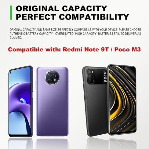 بطارية BN62 الجديدة من GREEN FUSION متوافقة مع هاتف Redmi Note 9T / Poco M3، تتضمن أدوات الإصلاح والتعليمات in Kuwait