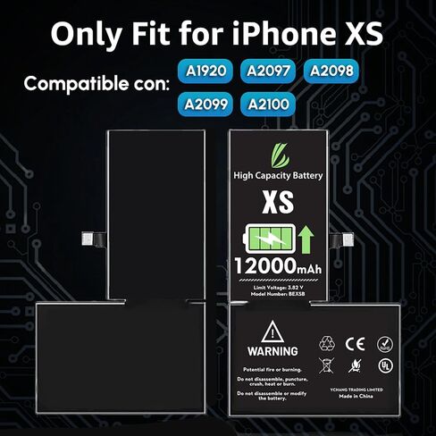 بطارية LL TRADER لهاتف iPhone Xs، بطارية بديلة عالية السعة 12000 مللي أمبير في الساعة لهاتف iPhone Xs، (A1920、A2097、A2098、A2099、A2100) مع مجموعة أدوات إصلاح كاملة 2025 جديدة in Kuwait