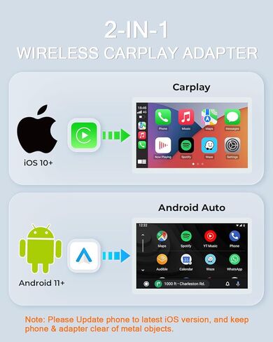 AuroraLink JC007 2-in-1 Wireless CarPlay Adapter – 2026 Upgrade, Plug & Play, 5.8GHz Ultra-Fast Connection, OEM-Like Experience for Factory Wired CarPlay Cars (2016+ Models, iOS 10+) in Kuwait