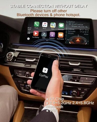 AuroraLink JC007 2-in-1 Wireless CarPlay Adapter – 2026 Upgrade, Plug & Play, 5.8GHz Ultra-Fast Connection, OEM-Like Experience for Factory Wired CarPlay Cars (2016+ Models, iOS 10+) in Kuwait
