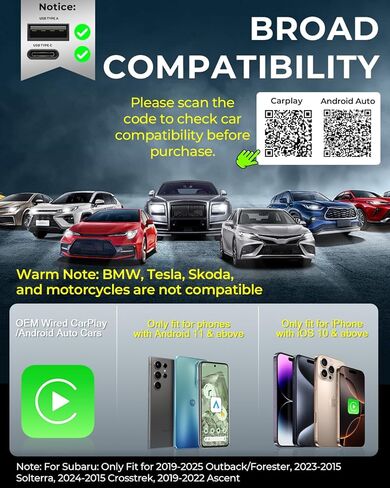 AuroraLink JC007 2-in-1 Wireless CarPlay Adapter – 2026 Upgrade, Plug & Play, 5.8GHz Ultra-Fast Connection, OEM-Like Experience for Factory Wired CarPlay Cars (2016+ Models, iOS 10+) in Kuwait