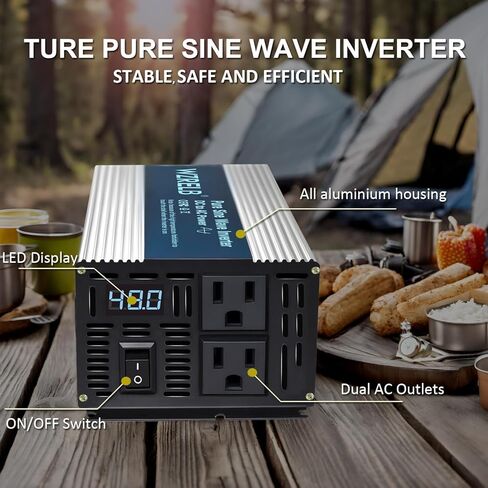 WZRELB 500W محول موجة جيبية نقية 24V DC إلى 110V 120V AC محول طاقة مع شاشة LED، وحدة تحكم عن بعد، عاكس طاقة خارج الشبكة 1000W Surge للمنزل، RV، شاحنة، تخييم in Kuwait