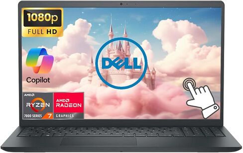 كمبيوتر محمول للأعمال Dell Inspiron مقاس 15.6 بوصة بشاشة لمس FHD، معالج AMD Ryzen 7 ثماني النواة، كمبيوتر محمول Windows 11 مع AI Copilot جاهز، ذاكرة الوصول العشوائي 8 جيجابايت 256 جيجابايت SSD، رسومات AMD Radeon، لوحة مفاتيح رقمية، أسود in Kuwait