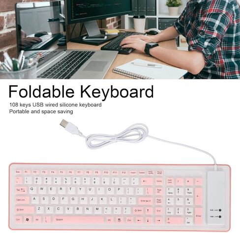 لوحة مفاتيح سيليكون قابلة للطي مكونة من 103 مفاتيح، USB سلكي، صامت، ناعمة الملمس، قابلة للطي لأجهزة الكمبيوتر الشخصية وأجهزة الكمبيوتر المحمولة in Kuwait