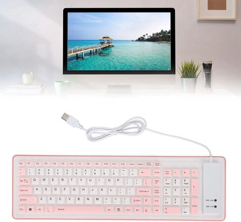 لوحة مفاتيح سيليكون قابلة للطي مكونة من 103 مفاتيح، USB سلكي، صامت، ناعمة الملمس، قابلة للطي لأجهزة الكمبيوتر الشخصية وأجهزة الكمبيوتر المحمولة in Kuwait