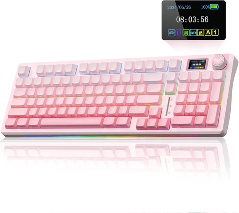 Aula S98 Pro Wireless Mechanical Keyboard with Screen & Knob,2.4GHz/USB-C/BT5.0 Hot Swappable Pink Creamy Keyboard,Pre-lubed Linear Switches,Side Printed PBT Keycaps(Renewed) in Kuwait