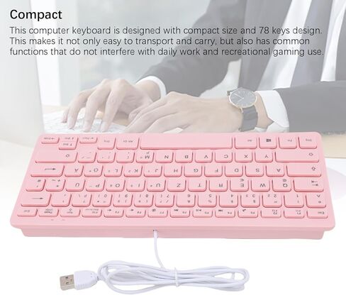 لوحة مفاتيح صغيرة، لوحة مفاتيح USB سلكية مدمجة 78 مفتاحًا مع مفاتيح Chiclet هادئة، لوحة مفاتيح كمبيوتر رفيعة موفرة للمساحة للمكتب، مكتب صغير، كمبيوتر محمول، وردي (الإصدار الألماني) in Kuwait