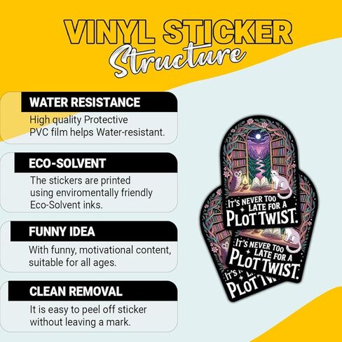 3 Pcs It’s Never Too Late for a Plot Twist Sticker, Funny Book Lover Quote Vinyl Decal for Readers, Writers, Teens, Adults, Moms, Dads, Gift for Friends, Students, Teachers 3 Inches in Saudi Arabia