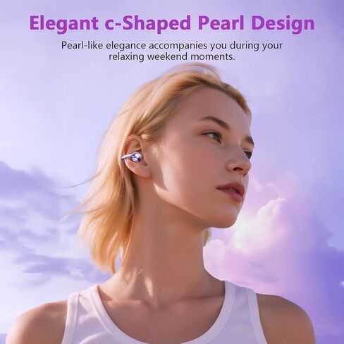Clip on Headphones,Open Bluetooth 5.4 Earbuds with LED Digital Display Built-in Mic IPX7 Waterproof 50H Playback Sports Bone Conduction Earphones Suitable for Small Ears and Eyeglass Wearers (Purple)4 in Kuwait