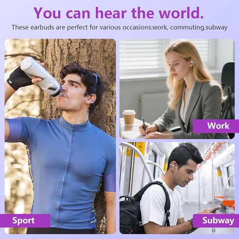 Clip on Headphones,Open Bluetooth 5.4 Earbuds with LED Digital Display Built-in Mic IPX7 Waterproof 50H Playback Sports Bone Conduction Earphones Suitable for Small Ears and Eyeglass Wearers (Purple)4 in Kuwait