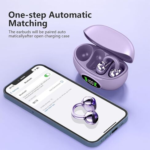 Clip on Headphones,Open Bluetooth 5.4 Earbuds with LED Digital Display Built-in Mic IPX7 Waterproof 50H Playback Sports Bone Conduction Earphones Suitable for Small Ears and Eyeglass Wearers (Purple)4 in Kuwait