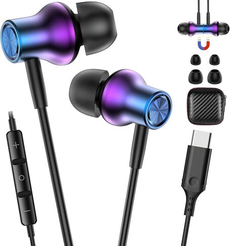 USB C Earbuds for Samsung S26 Ultra S25 Wired Type-C Headphones C Plug 90° Right Angle Earphones for Google Pixel 10a 9 Pro for iPhone 17 Pro 16 15 Cord Headphone with Microphone Volume Control Purple in Saudi Arabia