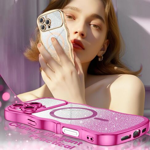 حافظة BENTOBEN لهاتف iPhone 16 Pro Max شفافة، [متوافقة مع MagSafe] [حماية كاملة للكاميرا] [إطار مموج لطيف] [بطاقات لامعة DIY] حافظة هاتف 16ProMax مطلية بالكهرباء ومضادة للصدمات مقاس 6.9 بوصة، وردي فاقع in Kuwait