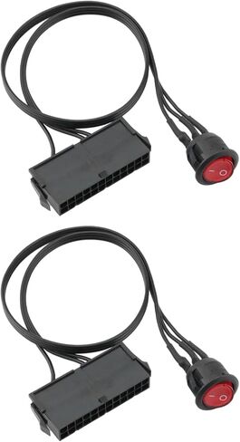 2PCS 24 Pin ATX Power Switch Jumper Bridge Adapter with Braided Cord and Red Light Suitable for Water Cooling Applications and Power Supply Testing in Kuwait