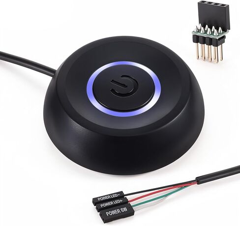 PC Power Button, PC Power Switch Desktop Computer External ON/Off LED Indicator Powers Supply Button SW Extension with Adhesive Mount for Computer Motherboard (Black) in Kuwait